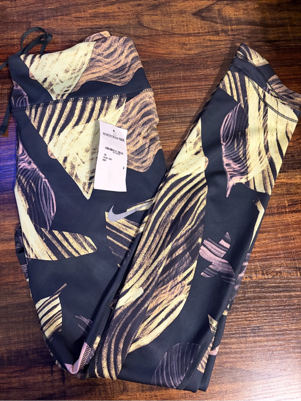 Nike Women’s Black Leggings with Gold and Pink Leaf Print